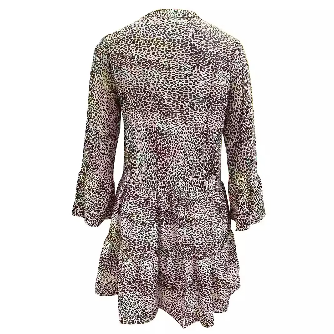 Casual Leopard V-Neck Long-Sleeve Loose Dress
