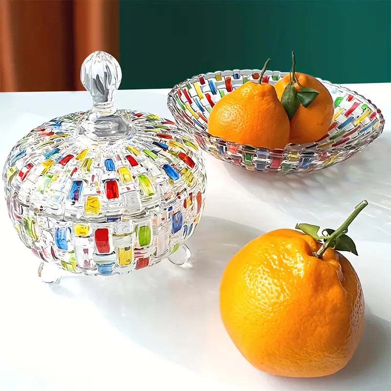 Elegant Stained Glass Candy Jar with Lid - Colorful Faceted Design