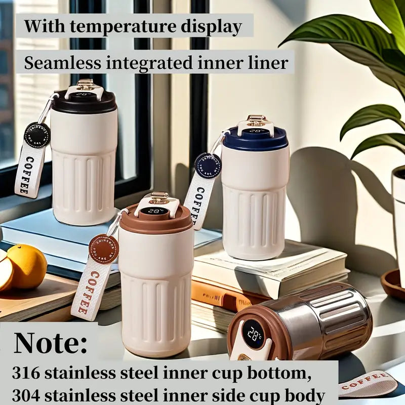 1pc Premium 13.86oz Stainless Steel Travel Mug with Temperature Display