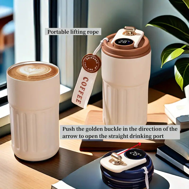 1pc Premium 13.86oz Stainless Steel Travel Mug with Temperature Display