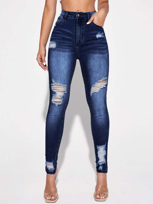 High Waist Ripped Skinny Jeans