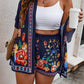 VCAY Plus Floral Print Kimono & Shorts
