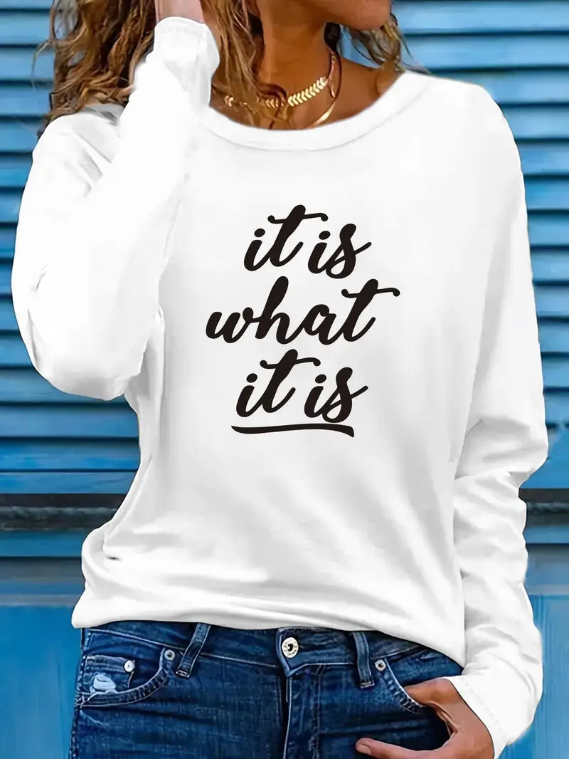 🔥"It Is What It Is"🔥 Women's Casual Monogram Print Long Sleeve T-Shirt