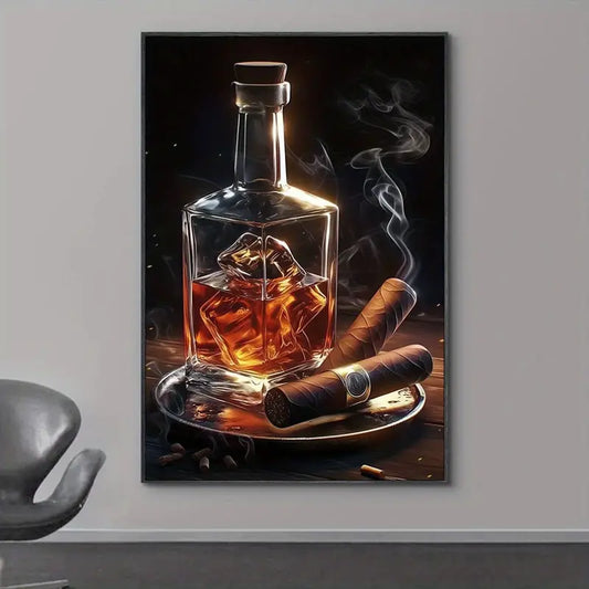 Whiskey & Cigar Canvas Art Print - Relaxing Time Frameless Wall Hanging Poster