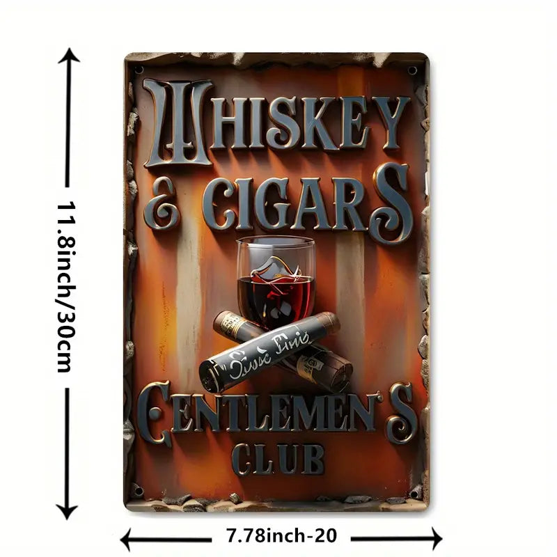 Vintage Metal Whiskey & Cigars Gentlemen's Club Sign