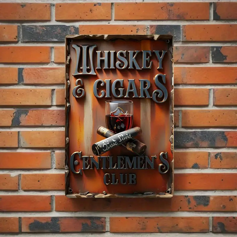 Vintage Metal Whiskey & Cigars Gentlemen's Club Sign