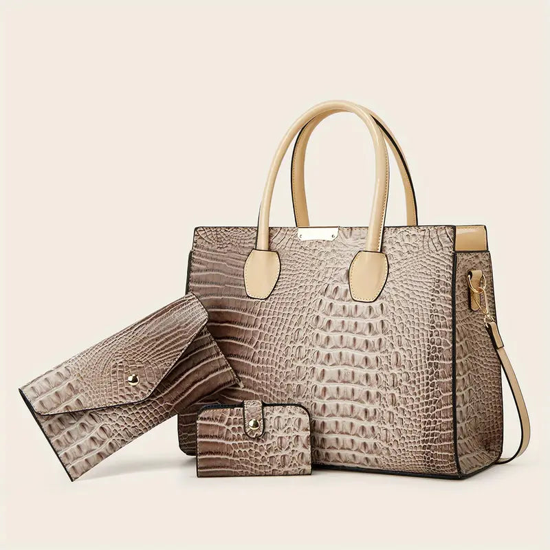 3Pcs/ Set Crocodile Print Tote Bag - Large Capacity, Women's Fashion Handbag, Shoulder Bag and Purse