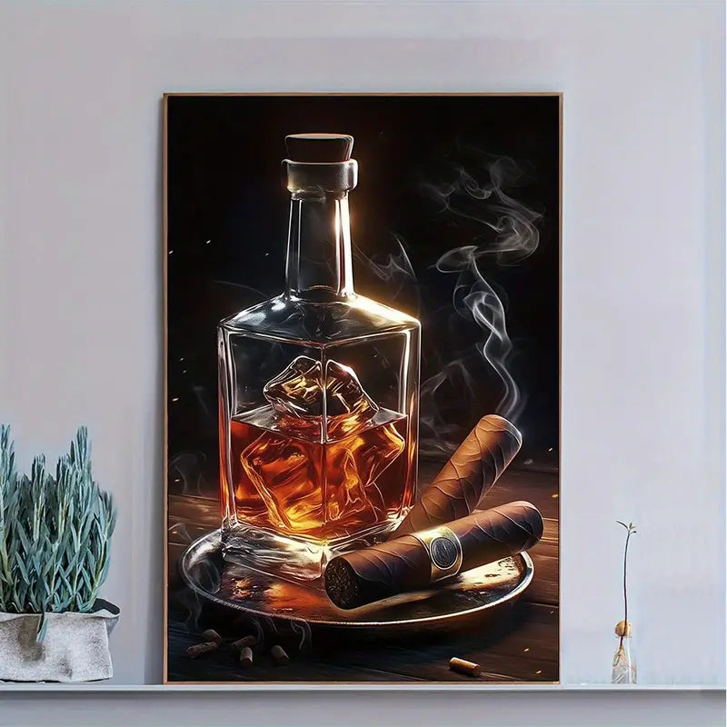 Whiskey & Cigar Canvas Art Print - Relaxing Time Frameless Wall Hanging Poster