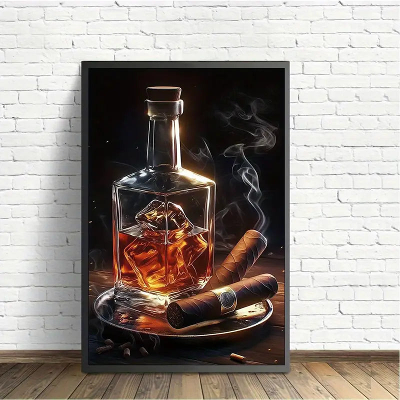 Whiskey & Cigar Canvas Art Print - Relaxing Time Frameless Wall Hanging Poster