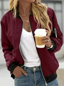 Women's Fashion Baseball Collar Zip-Up Jacket