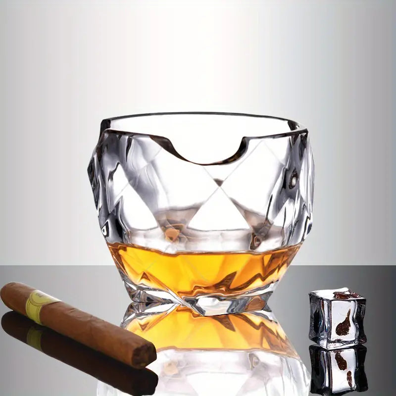 Luxury Old Fashioned Whiskey Glass with Built-In Cigar Holder