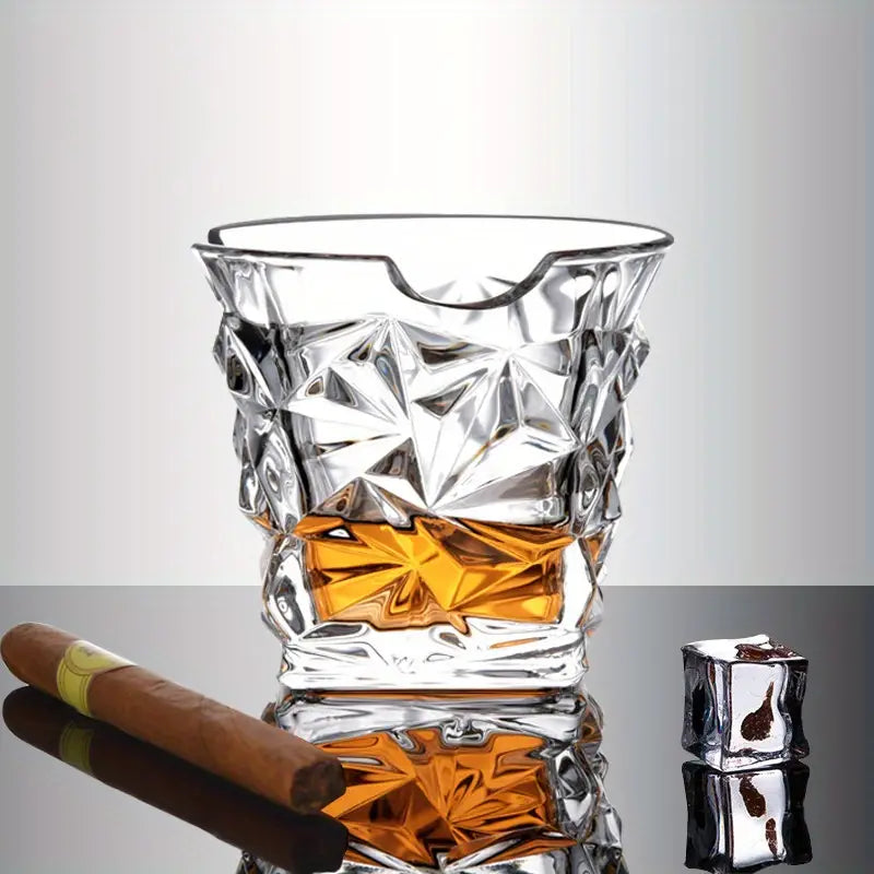 Luxury Old Fashioned Whiskey Glass with Built-In Cigar Holder