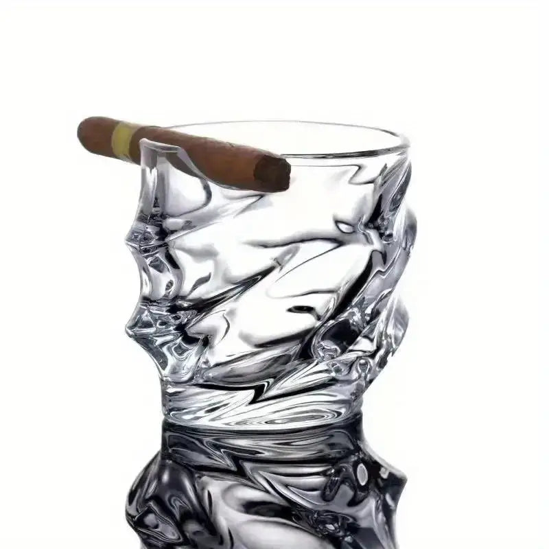 Luxury Old Fashioned Whiskey Glass with Built-In Cigar Holder