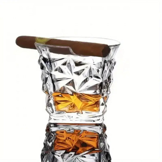 Luxury Old Fashioned Whiskey Glass with Built-In Cigar Holder