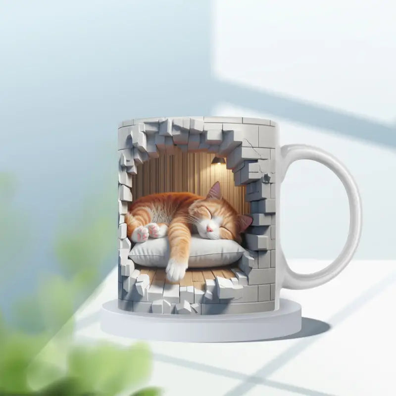 Sleeping Cat 3D Wall Ceramic Mug