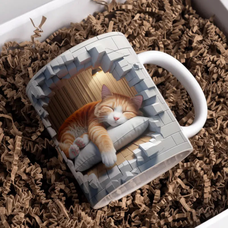 Sleeping Cat 3D Wall Ceramic Mug