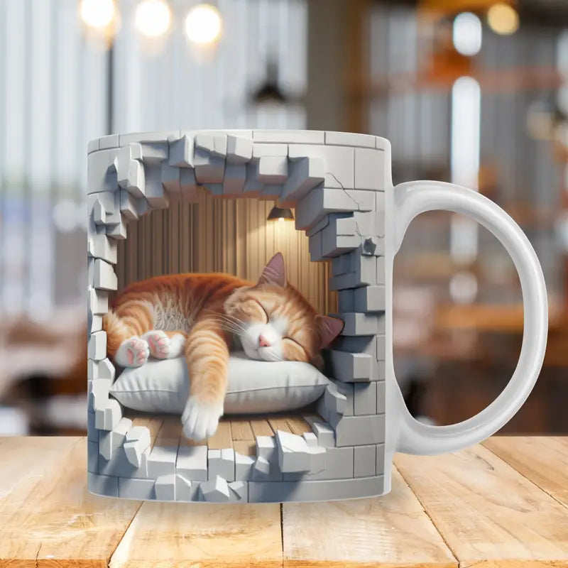 Sleeping Cat 3D Wall Ceramic Mug