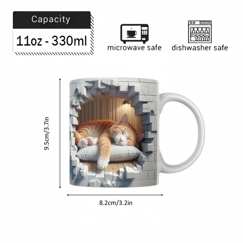 Sleeping Cat 3D Wall Ceramic Mug