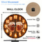 1pc 2D Vintage Beer Theme Wooden Round Wall Clock [Uncharged]