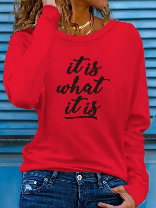 🔥"It Is What It Is"🔥 Women's Casual Monogram Print Long Sleeve T-Shirt