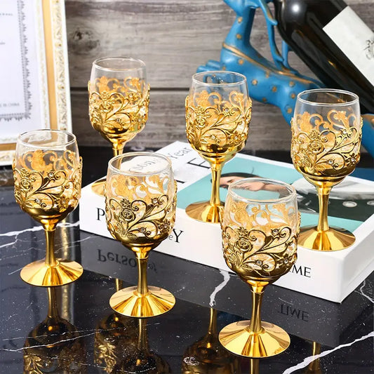 Elegant Golden Goblet Wine Glass - Vintage European Style