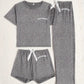 Casual 3pcs Pajama Set, Cozy Short Sleeve Round Neck Top & Pants & Shorts