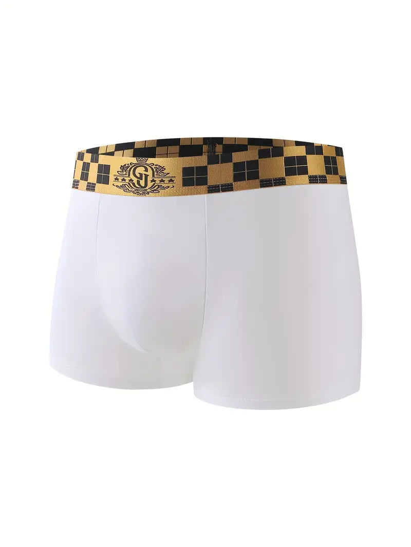 4 Pcs Men's Luxury Black Gold Belt Boxer Briefs