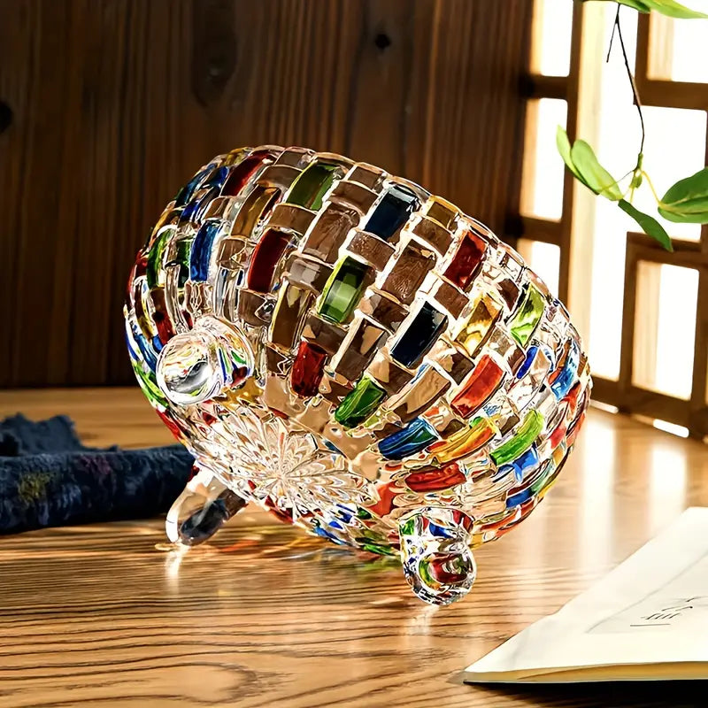 Elegant Stained Glass Candy Jar with Lid - Colorful Faceted Design
