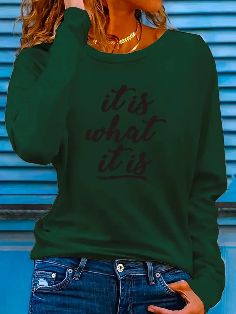 🔥"It Is What It Is"🔥 Women's Casual Monogram Print Long Sleeve T-Shirt