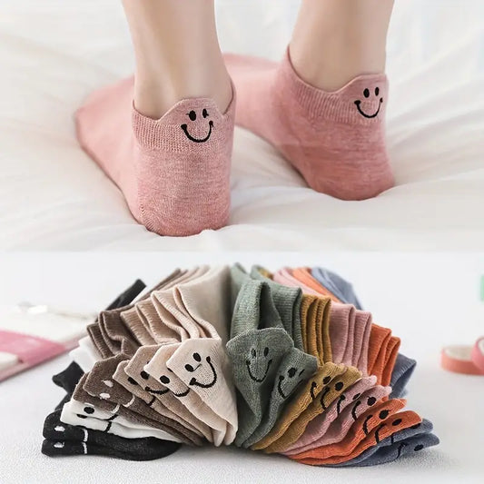 10 Pairs of 5 Pairs of Cotton Socks, Cute Smiling Face Socks