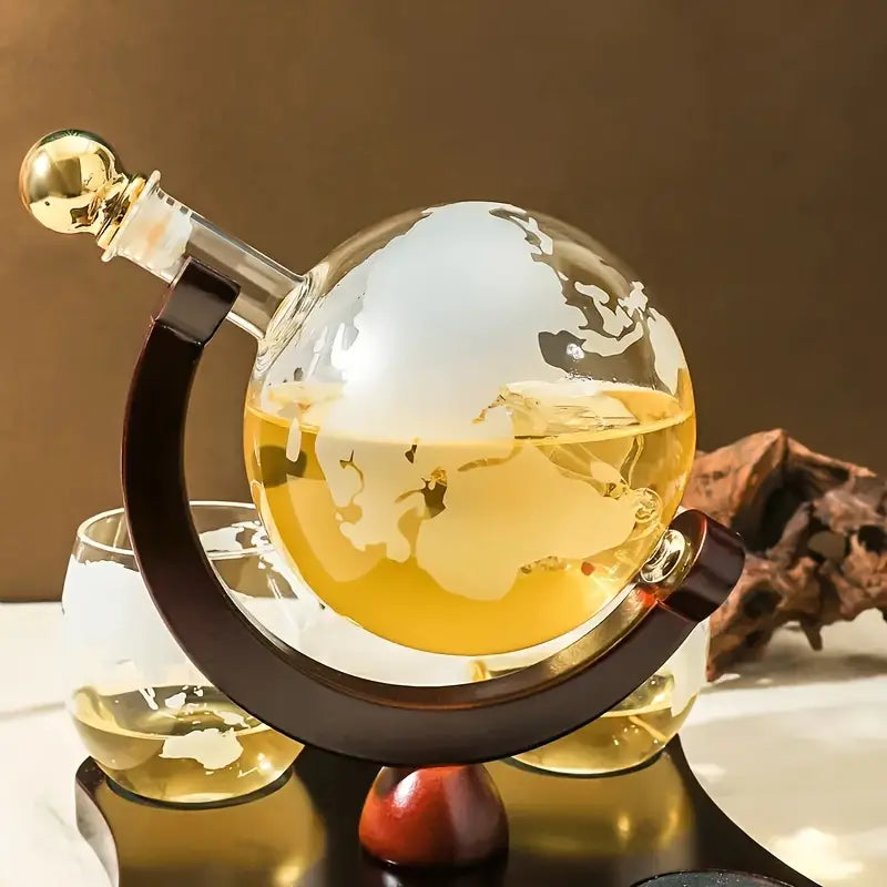 1 Set, Whiskey Decanter Globe Set, With 2 Whiskey Glasses, Globe Shape Wine Container