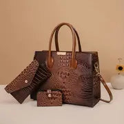 3Pcs/ Set Crocodile Print Tote Bag - Large Capacity, Women's Fashion Handbag, Shoulder Bag and Purse