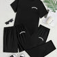 3pcs Men's Pajama Set - Crew Neck Short Sleeve T-Shirt and Shorts Long Pants Combo