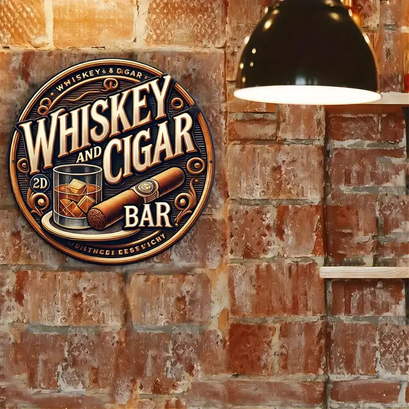 Vintage Whiskey & Cigar Metal Wall Art