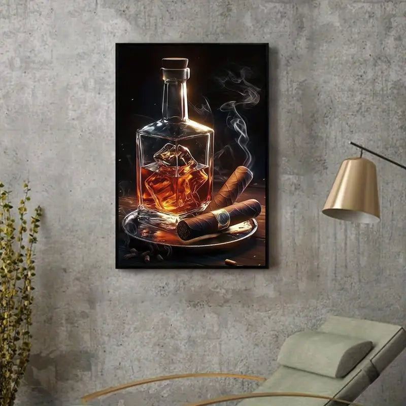 Whiskey & Cigar Canvas Art Print - Relaxing Time Frameless Wall Hanging Poster