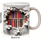 Book Lover's Delight: Book Lover's Delight: 11oz Ceramic Coffee Mug with Library Bookshelf Design