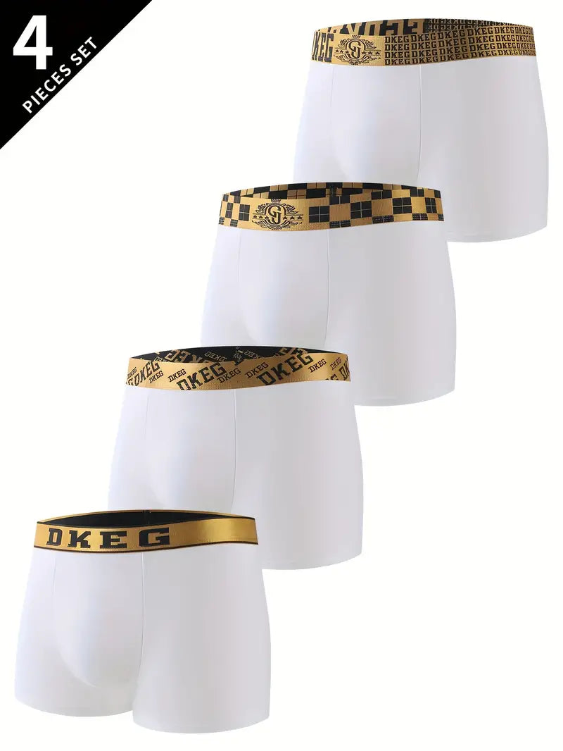 4 Pcs Men's Luxury Black Gold Belt Boxer Briefs