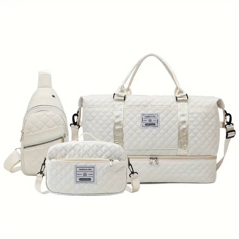 Chic Diamond Quilted Travel Bag Set with Shoe Compartment