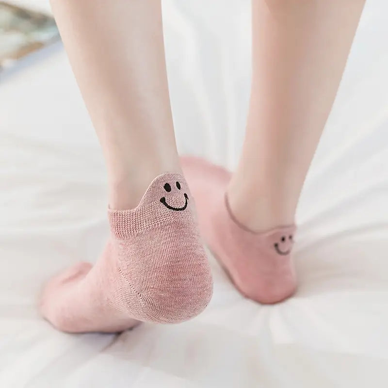 10 Pairs of 5 Pairs of Cotton Socks, Cute Smiling Face Socks