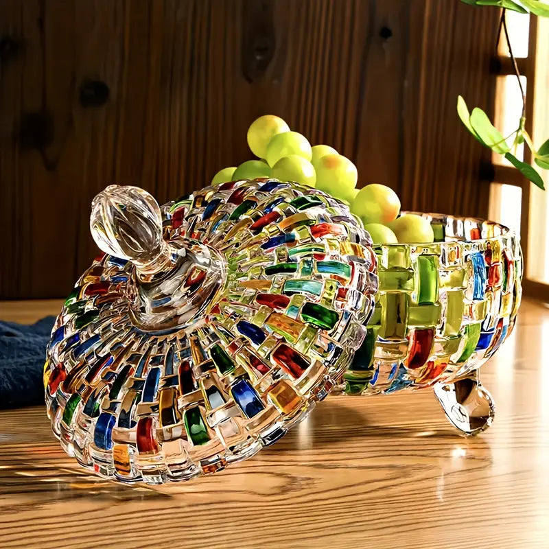 Elegant Stained Glass Candy Jar with Lid - Colorful Faceted Design