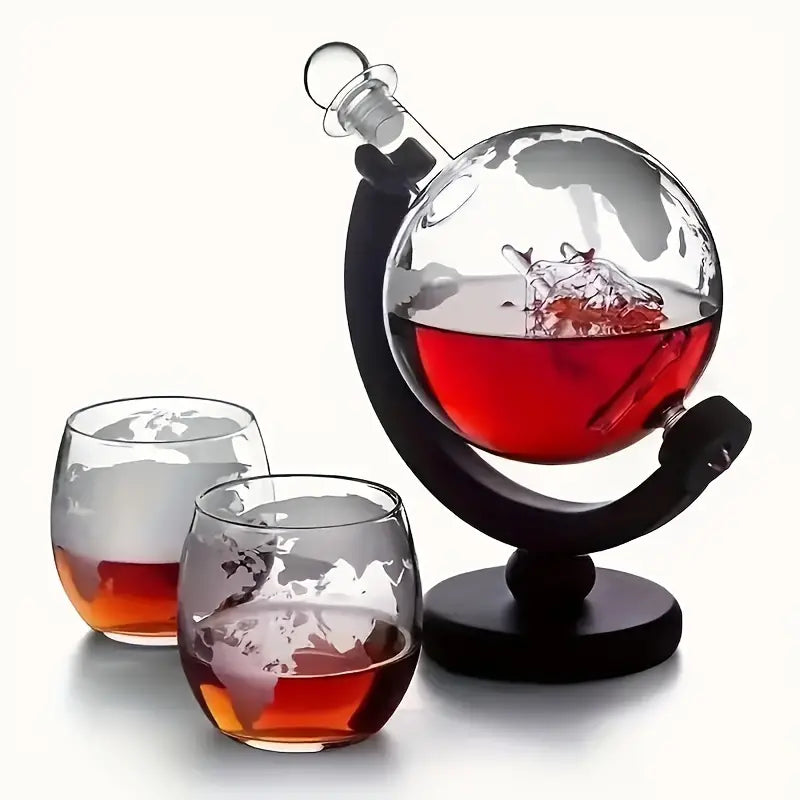 1 Set, Whiskey Decanter Globe Set, With 2 Whiskey Glasses, Globe Shape Wine Container