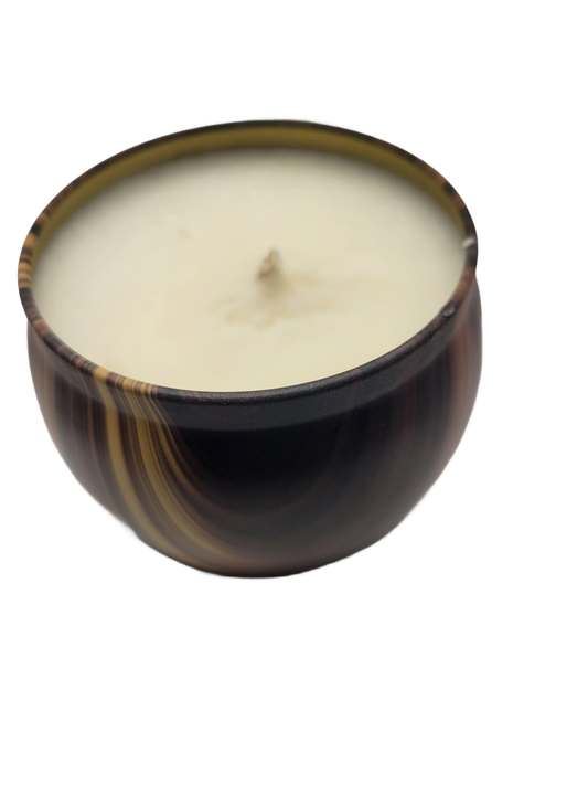 Brown/Gold Stripe Tin Candle