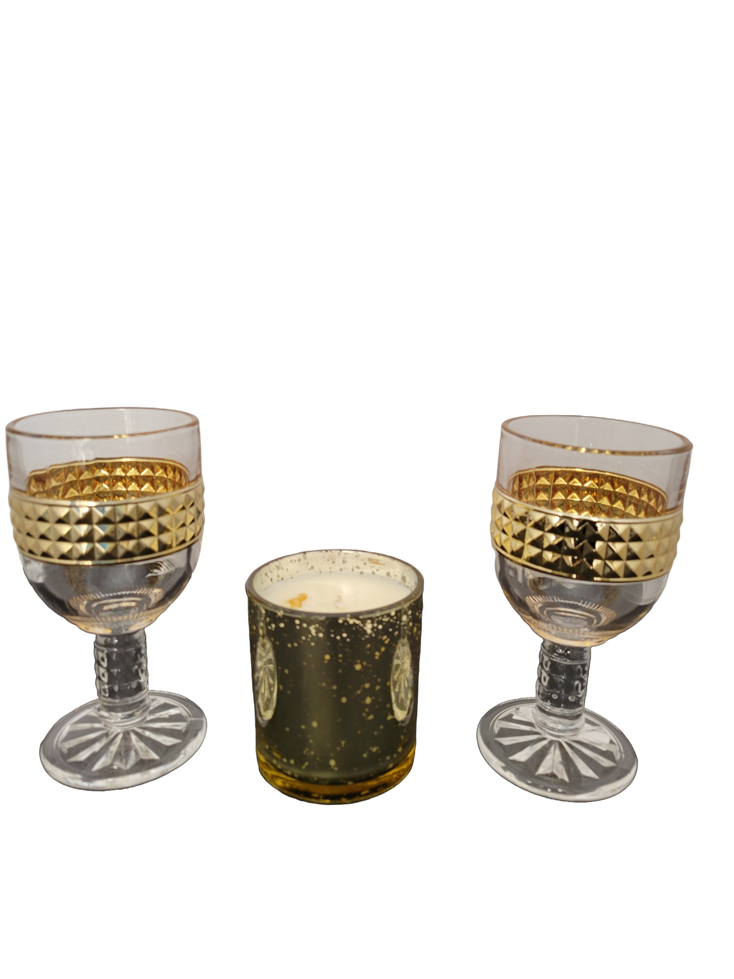 Golden Sparkle Candle with Gemstone  and Gold Trim Glassware