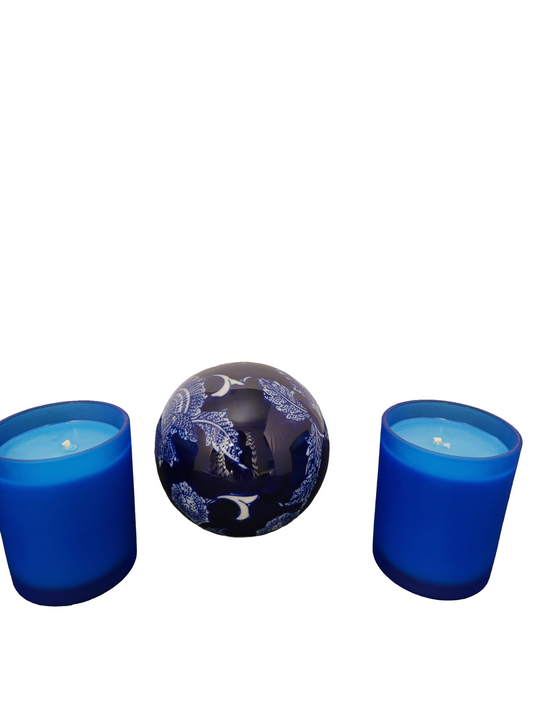 Blue Candles with Blue Globe Centerpiece