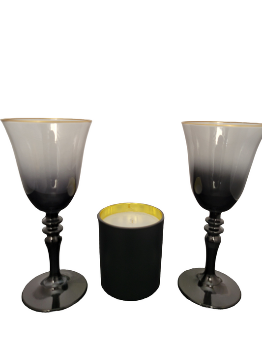 Black/Gold Luxury Candle with Black 24k Gold Trim Glassware