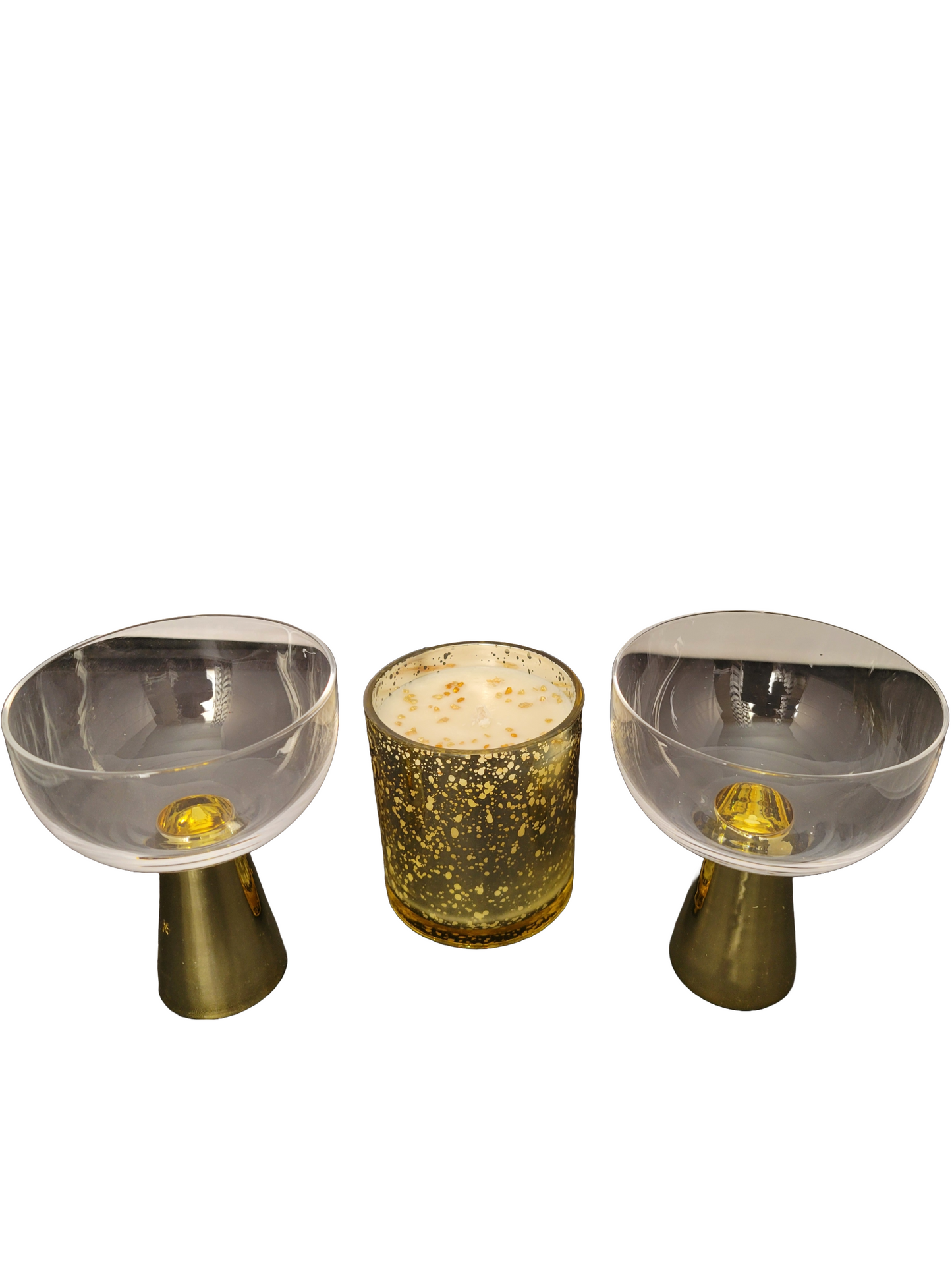 Golden Glassware Base with Gold Sparkle Candles