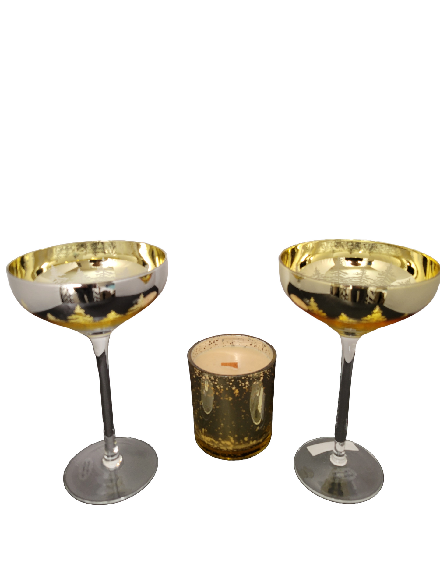 Lovely Golden Pine Tree Glassware with Sparkle Gold Candles