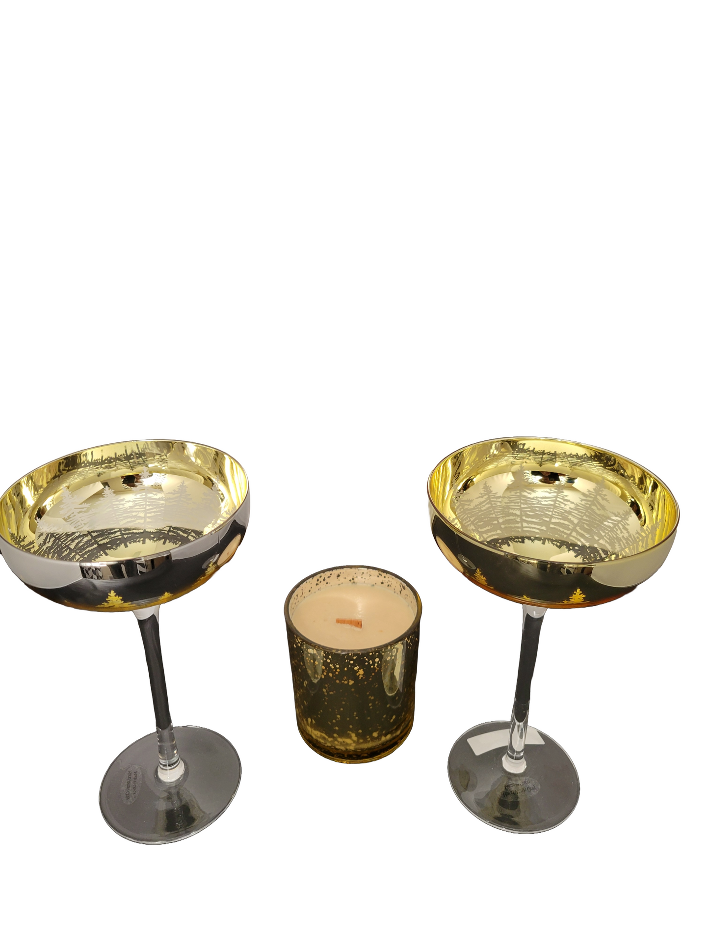 Lovely Golden Pine Tree Glassware with Sparkle Gold Candles