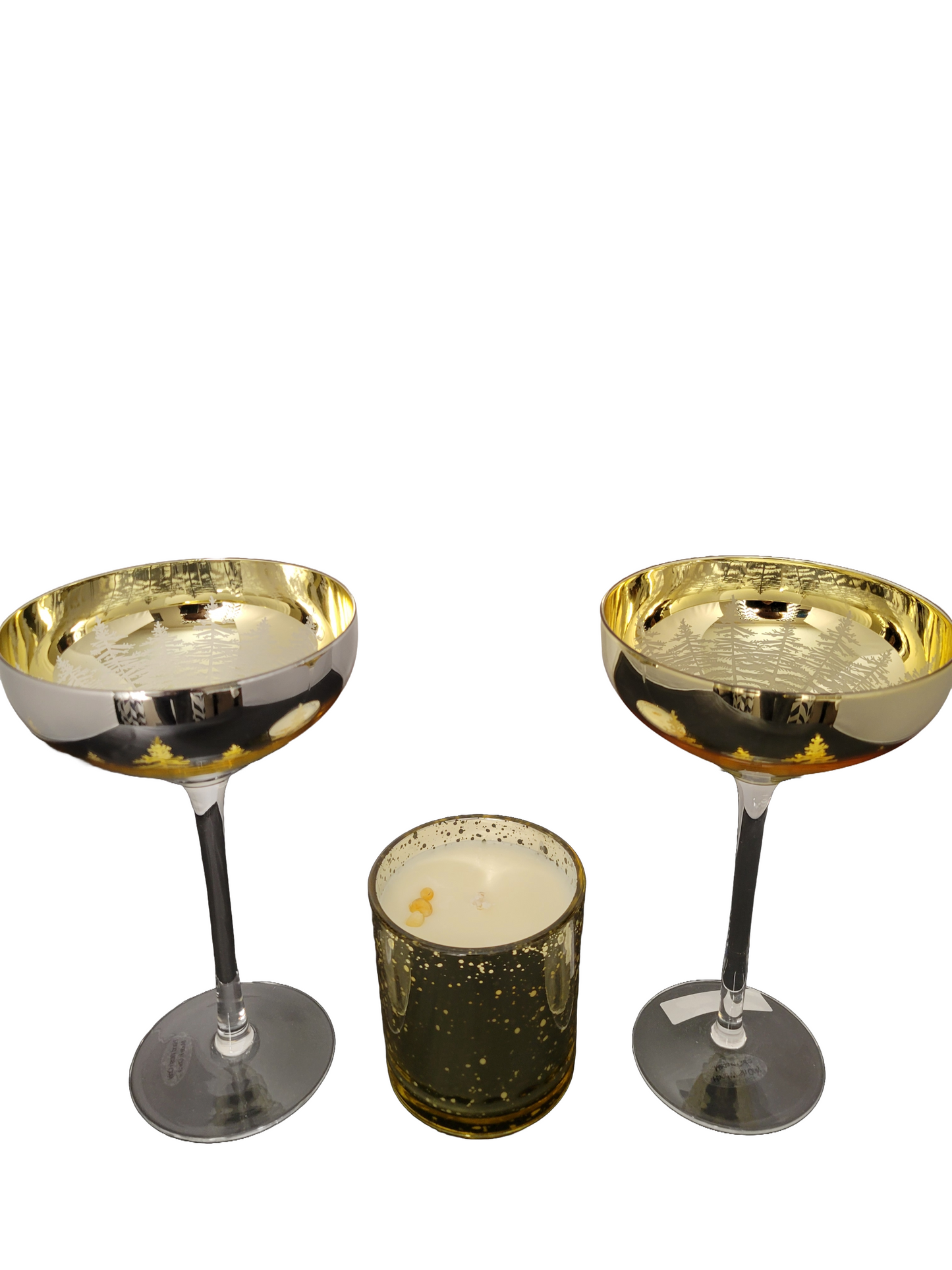 Lovely Golden Pine Tree Glassware with Sparkle Gold Candles