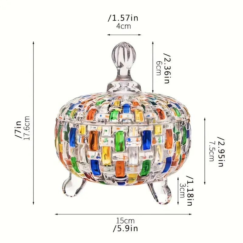 Elegant Stained Glass Candy Jar with Lid - Colorful Faceted Design